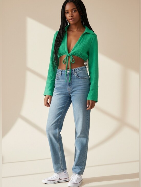 PrettyLittleThing Tops - Pretty Little Thing Women's Green Waffle Tie Crop Top Size 2